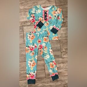 Cheeky Plum Floral Kids Pajama Set - Teal and Pink